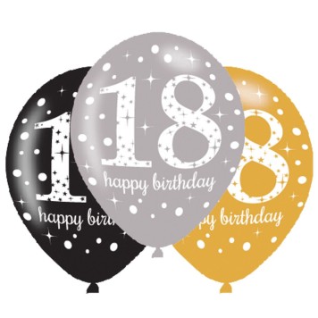 Happy Birthday Gold Happy Birthday 18 balloon, 6 pcs, 11 inch (27.5 cm)