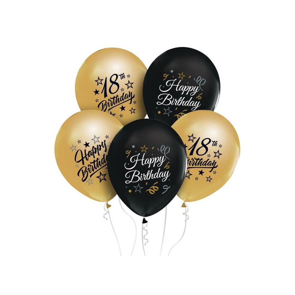 Happy Birthday Gold-Black Colorful Happy Birthday 18 Balloon, 5-piece set 12 inch (30 cm)