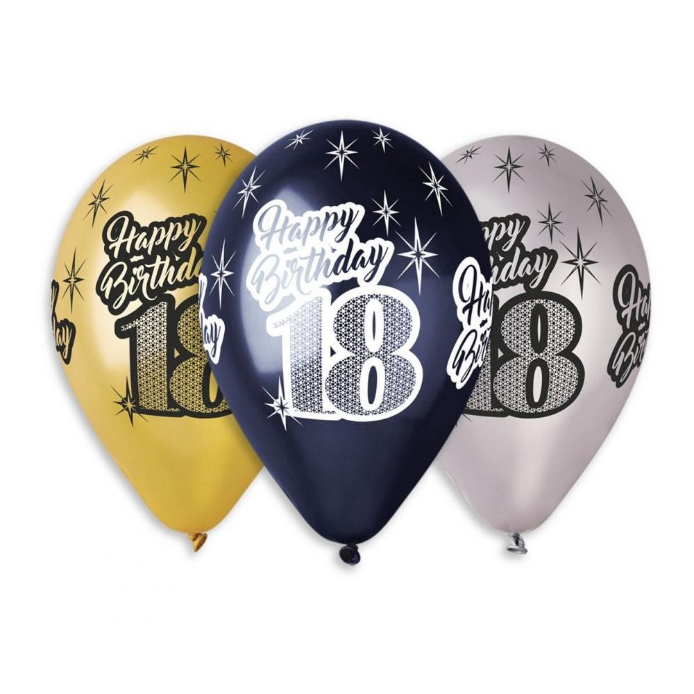 Happy Birthday Metallic Happy Birthday 18 Balloon, 6 pcs 12 inch (30 cm)