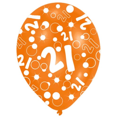 Happy Birthday Orange Happy Birthday 21 balloon, 6 pcs 11 inch (27.5cm)