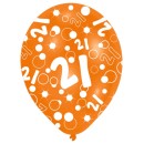 Happy Birthday Orange Happy Birthday 21 balloon, 6 pcs 11 inch (27.5cm)