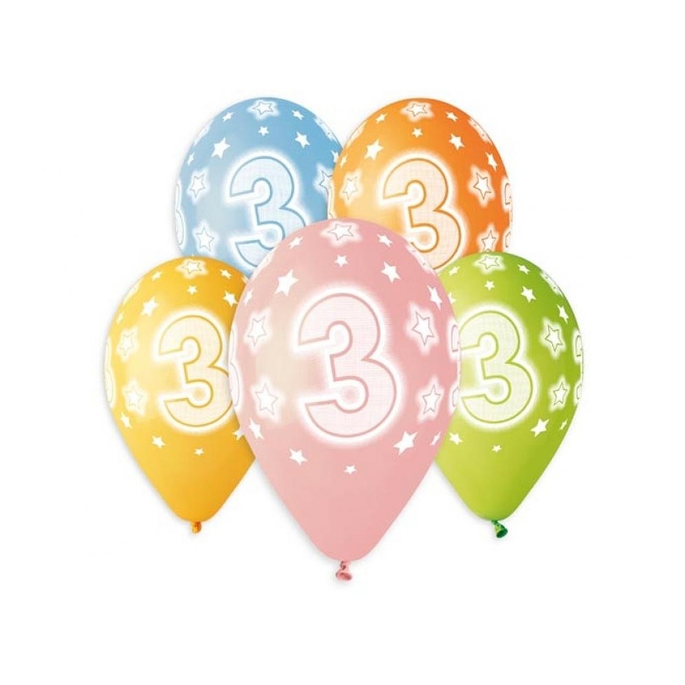Happy Birthday Star Happy Birthday 3 balloons, pack of 5 13 inches (33 cm)