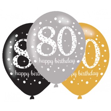 Happy Birthday Gold Happy Birthday 80 balloons, 6 pcs, 11 inch (27.5 cm)