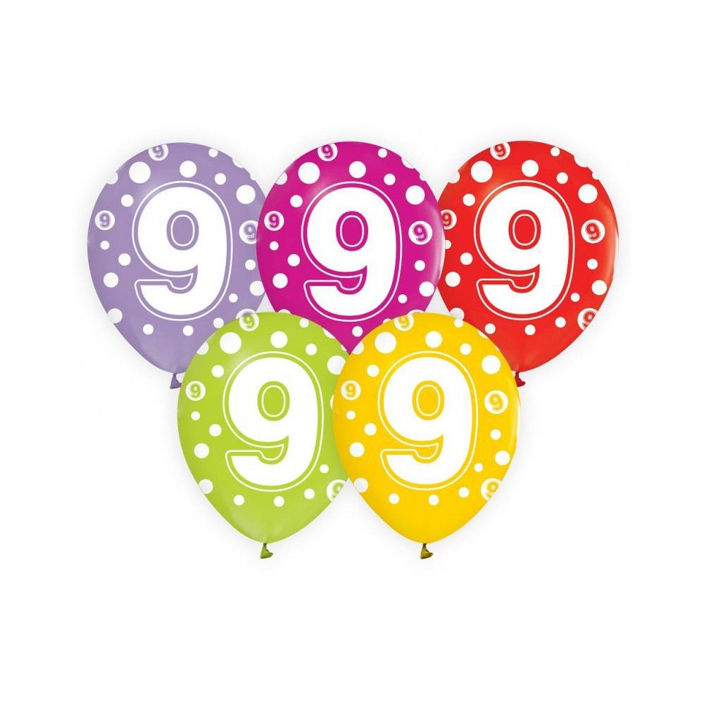 Happy Birthday Dots Happy Birthday 9 balloons, 5-piece set 12 inches (30cm)
