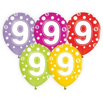 Happy Birthday Dots Happy Birthday 9 balloons, 5-piece set 12 inches (30cm)
