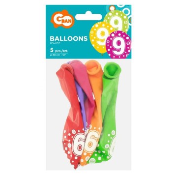 Happy Birthday Dots Happy Birthday 9 balloons, 5-piece set 12 inches (30cm)