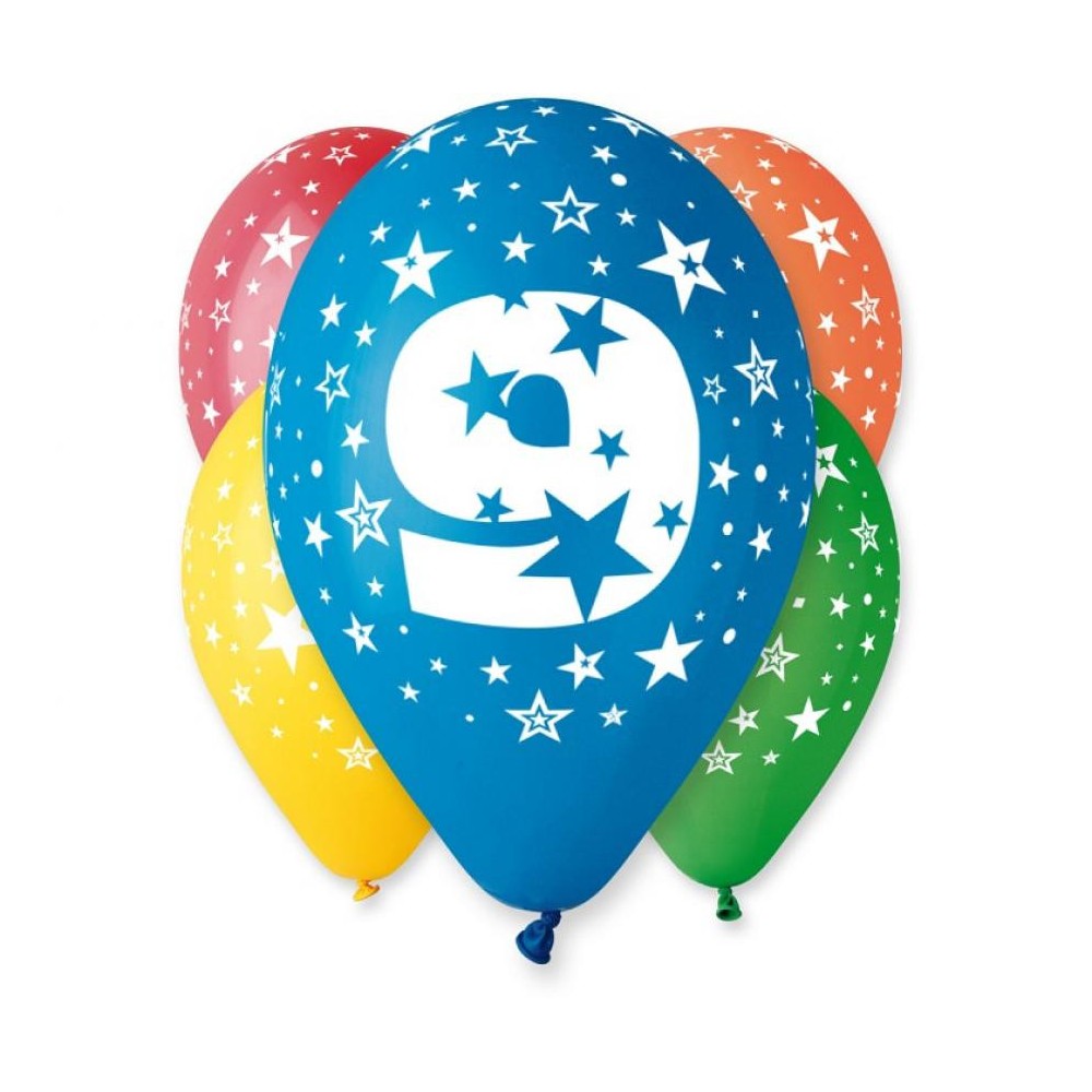 Happy Birthday Happy Birthday 9 Star Balloon, 5 pcs 12 inch (30cm)