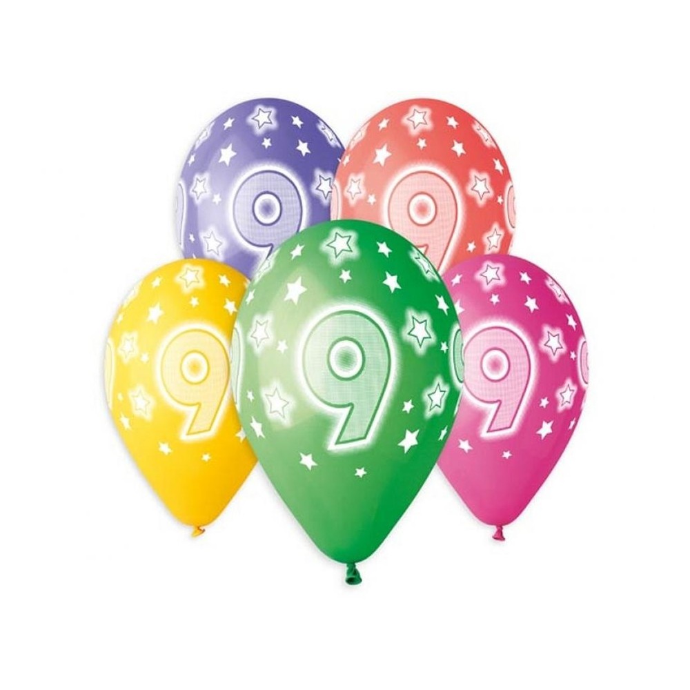 Happy Birthday Star Happy Birthday 9 balloons, 5-piece set 13 inch (33 cm)
