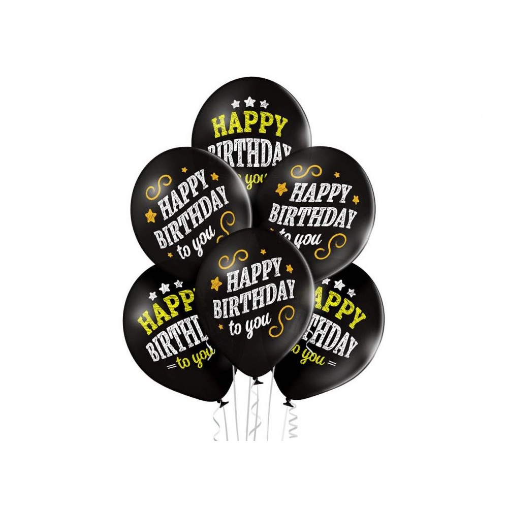 Happy Birthday Black Happy Birthday balloon, 6 pcs 12 inch (30cm)