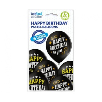 Happy Birthday Black Happy Birthday balloon, 6 pcs 12 inch (30cm)