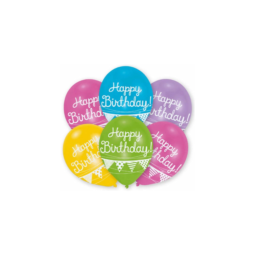Happy Birthday Bunting Happy Birthday balloon, 6 pieces 11 inch (27.5cm)