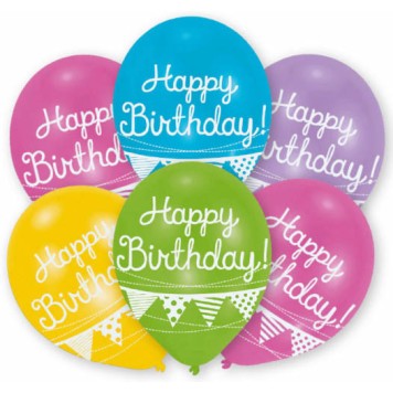 Happy Birthday Bunting Happy Birthday balloon, 6 pieces 11 inch (27.5cm)