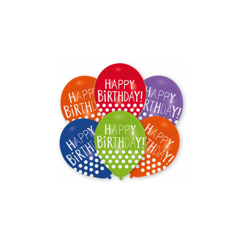 Happy Birthday Dots Happy Birthday Balloon, 6 pieces, 11 inch (27.5cm)