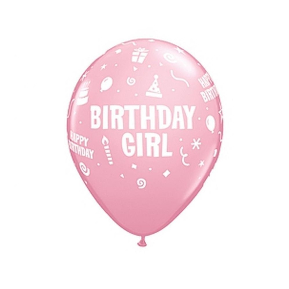 Happy Birthday Pink Happy Birthday Girl balloon, 6 pcs, 11 inches (28 cm)