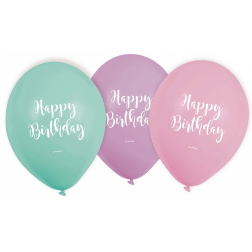 Happy Birthday Pastel Happy Birthday balloon, 6 pcs 9 inch (22.8 cm)