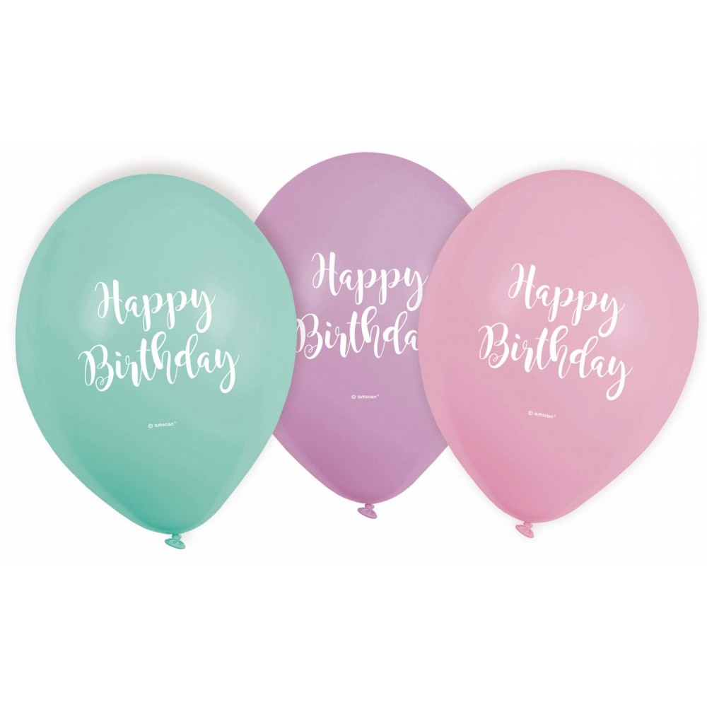 Happy Birthday Pastel Happy Birthday balloon, 6 pcs 9 inch (22.8 cm)