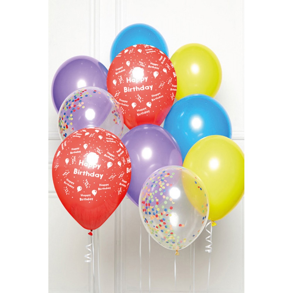 Colour Rainbow Happy Birthday balloon, 10 pcs set 11 inch (27.5cm)