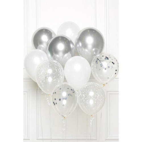 Colour Silver Happy Birthday balloon, set of 10 pieces 11 inch (27.5cm)
