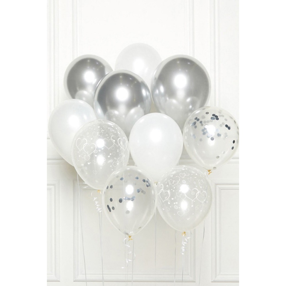 Colour Silver Happy Birthday balloon, set of 10 pieces 11 inch (27.5cm)