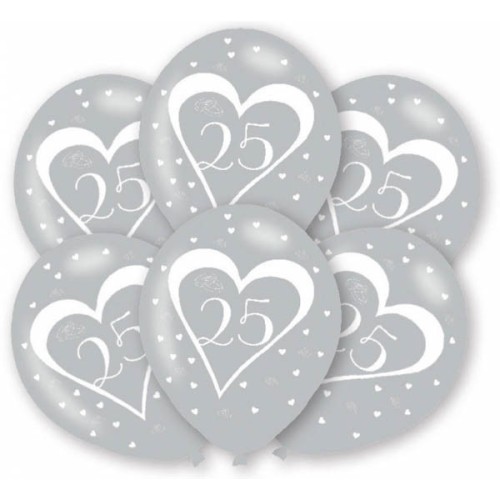 Anniversary Silver 25th balloon, 6 pcs balloons 11 inch (27.5 cm)