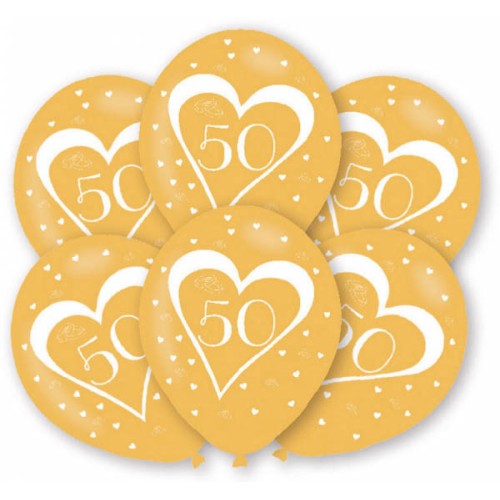 Anniversary Gold 50th Balloon, Pack of 6, 11 inch (27.5 cm)