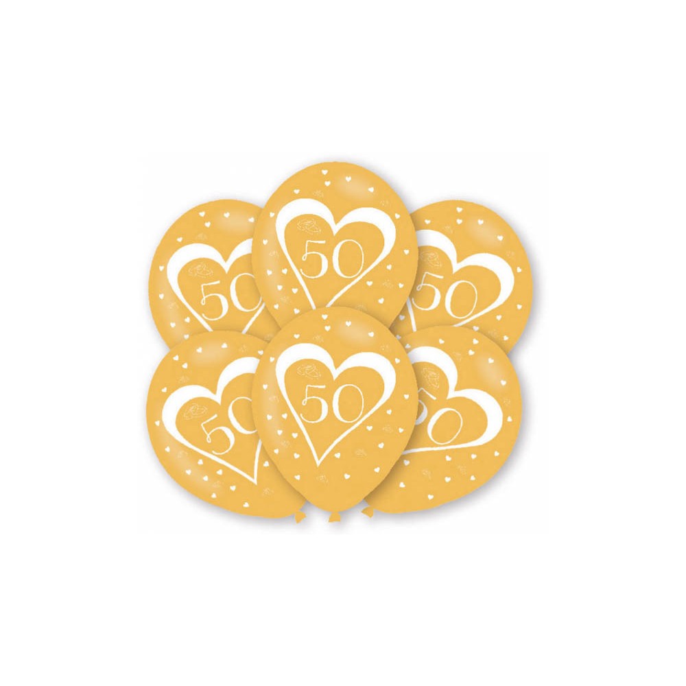 Anniversary Gold 50th Balloon, Pack of 6, 11 inch (27.5 cm)