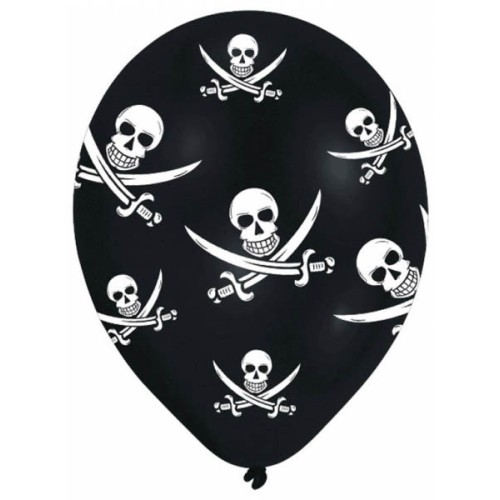Pirate Jolly Roger balloon, 6-pack 11 inch (27.5cm)