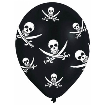 Pirate Jolly Roger balloon, 6-pack 11 inch (27.5cm)