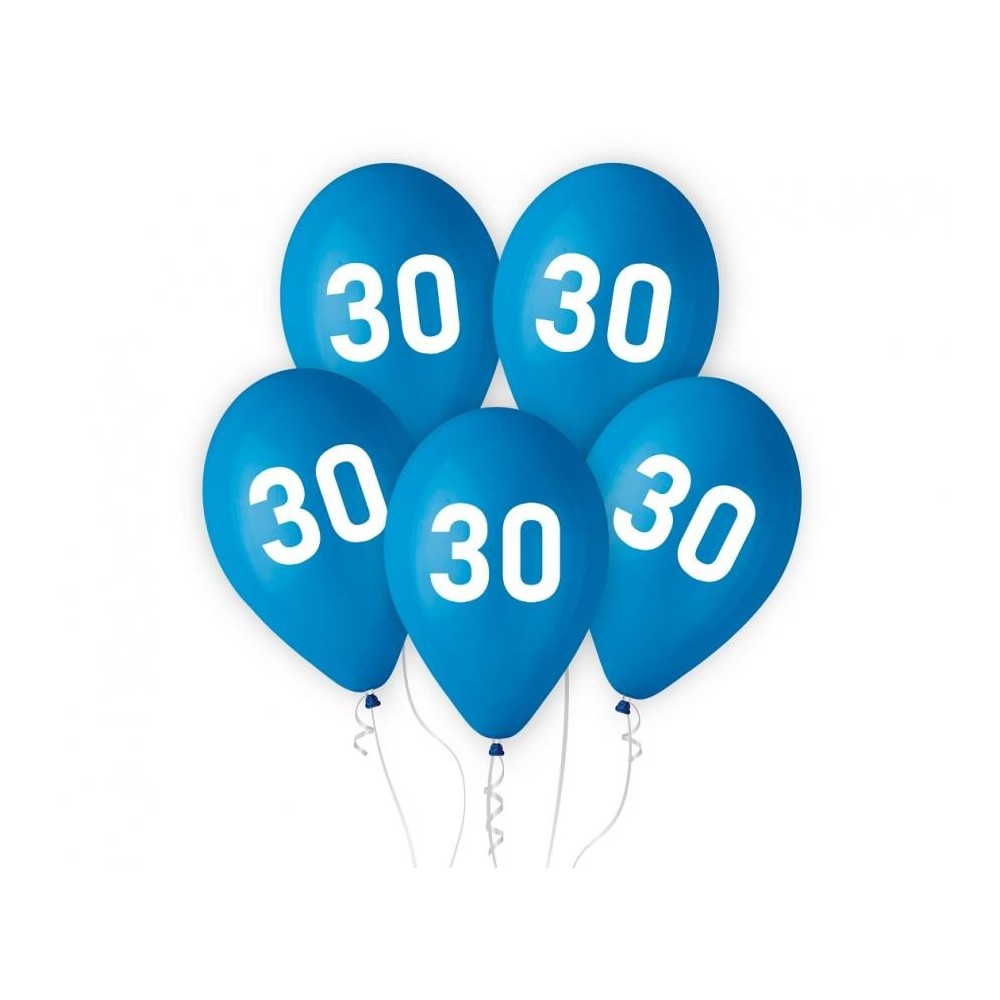 Happy Birthday Blue Blue Happy Birthday 30 balloons, pack of 5, 12 inch (30cm)