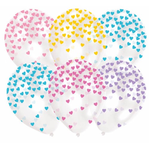 Colour Heart Confetti balloon, 6 pcs, 11 inch (27.5 cm)