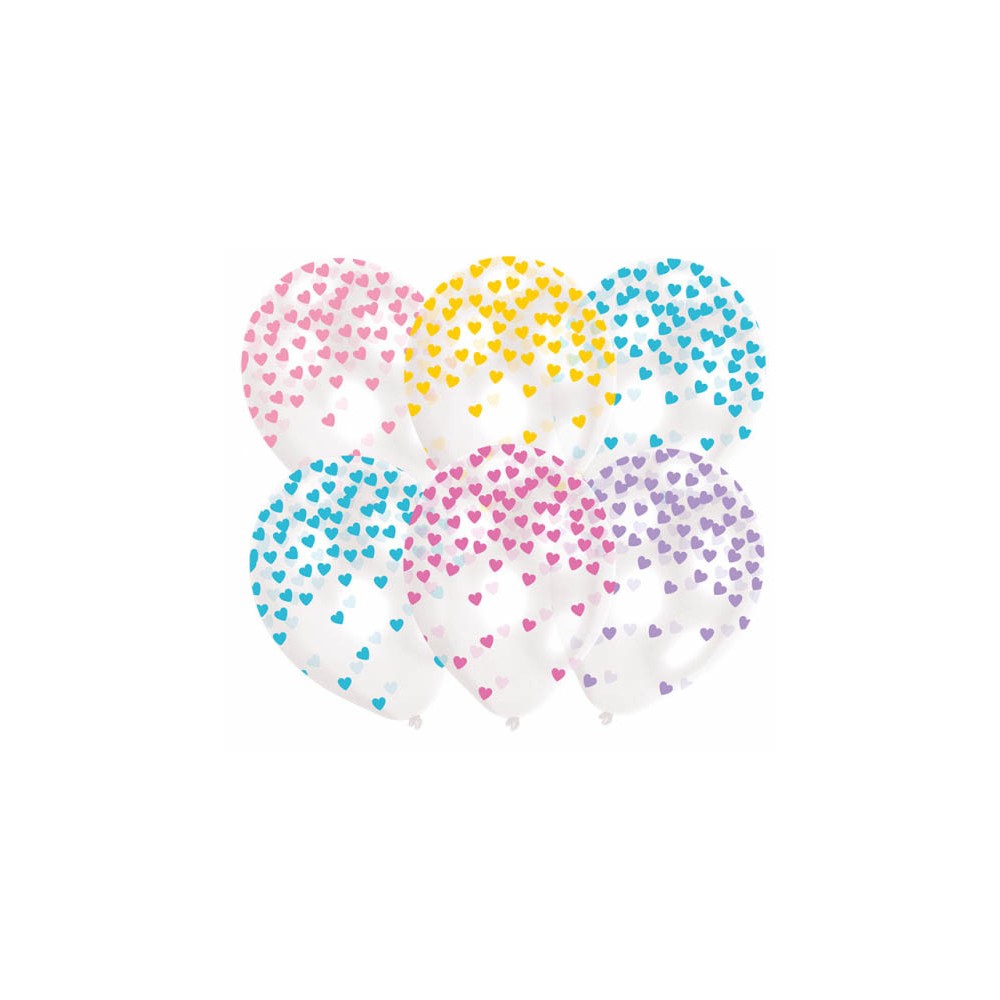 Colour Heart Confetti balloon, 6 pcs, 11 inch (27.5 cm)