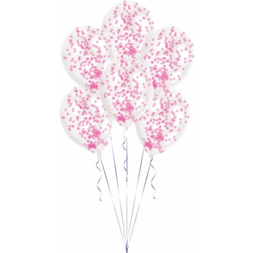 Colour Pink Pink confetti-filled balloon, 6 pcs 11 inch (27.5 cm)