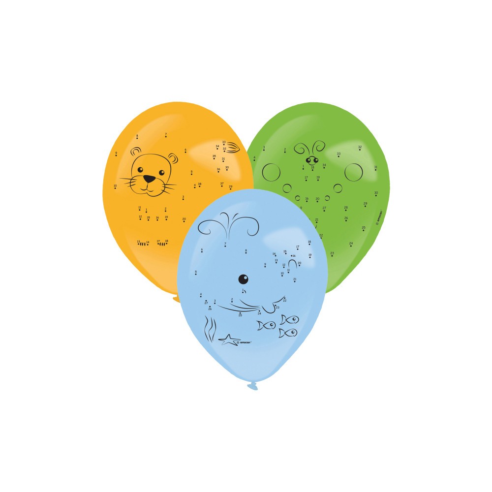 Colour Animals Connect-the-Dots Balloon, 3 pieces with pen, 14 inches (35.5 cm)