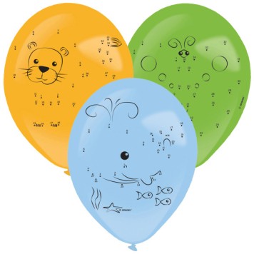 Colour Animals Connect-the-Dots Balloon, 3 pieces with pen, 14 inches (35.5 cm)
