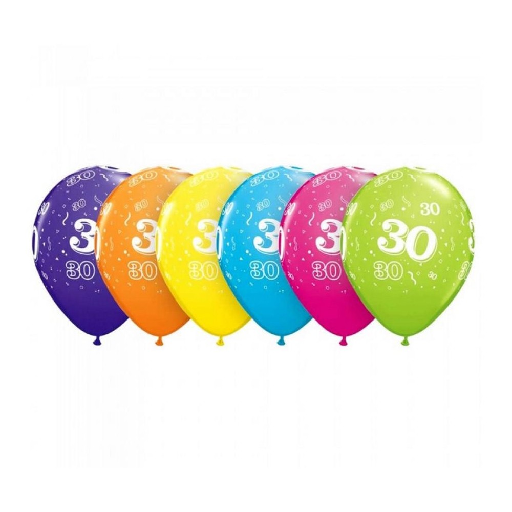 Happy Birthday Pastel Mix Colorful Happy Birthday 30 Balloon, Pack of 6, 11 inches (28cm)