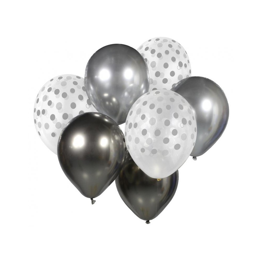 Colour Silver-Graphite balloon set, 7 pcs 12 inch (30cm)