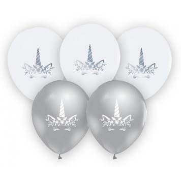 Unicorn Silver balloon, 5 pcs 12 inch (30cm)