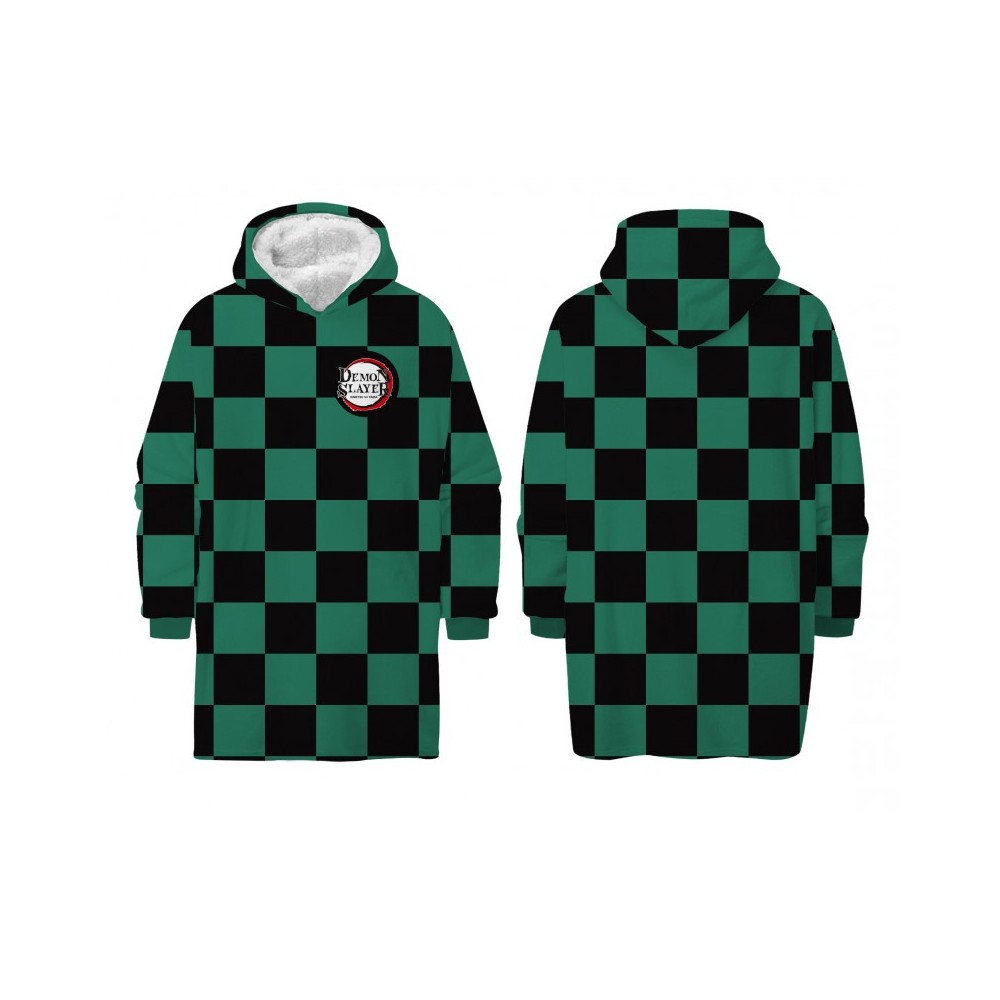 Demon Slayer Green wearable lined sherpa fleece blanket, poncho