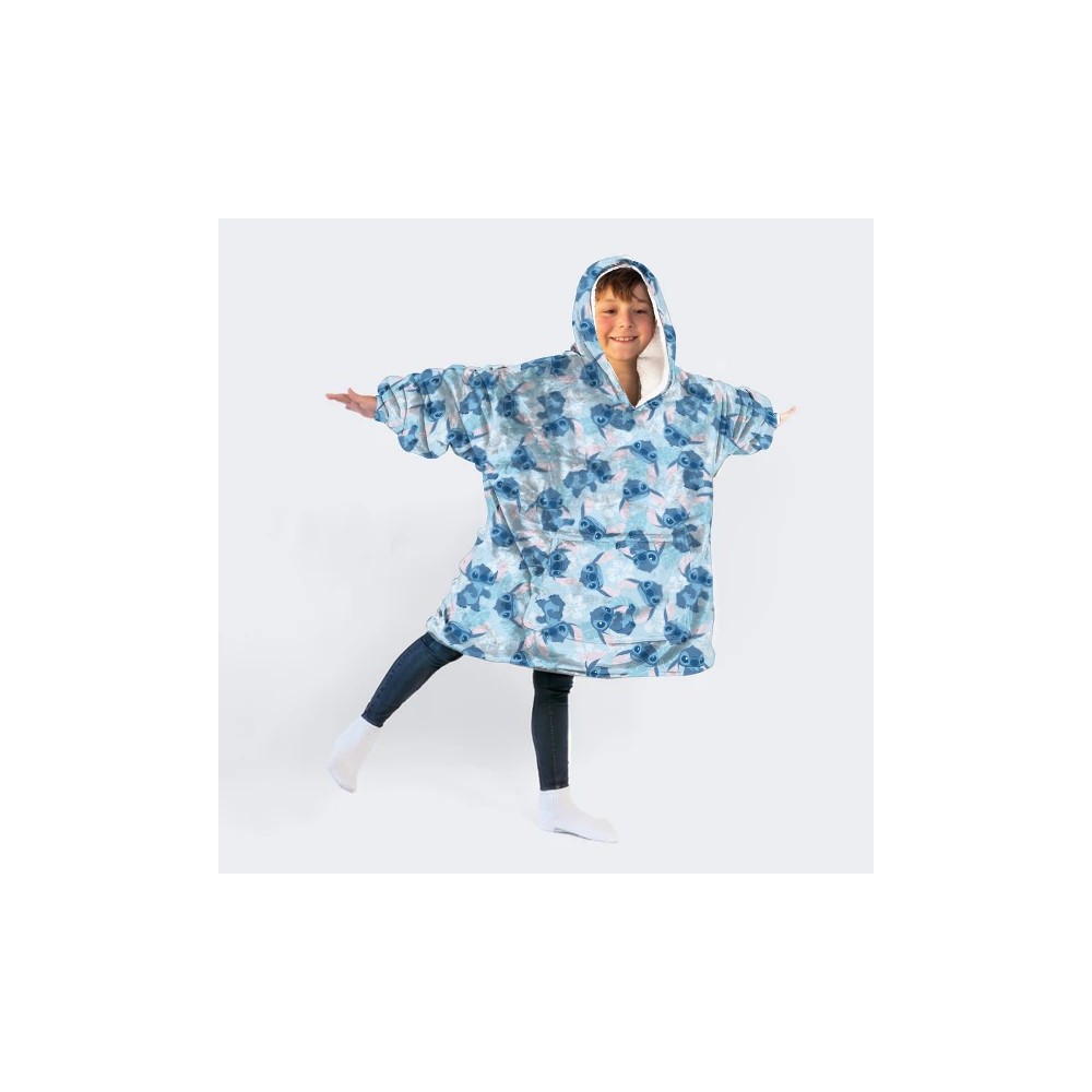 Disney Lilo and Stitch Blue slip-on plush fleece blanket, poncho 7-14 years