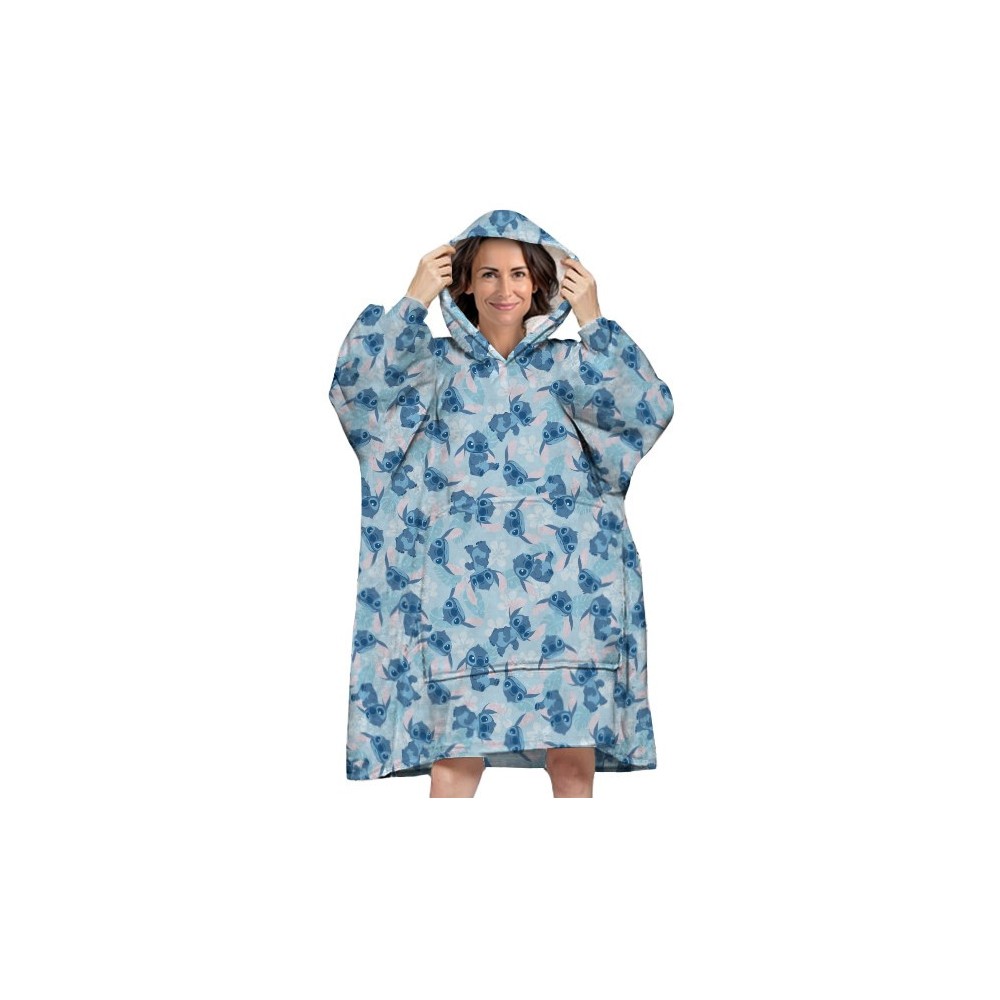 Disney Lilo and Stitch Blue adult pullover polar fleece blanket, poncho