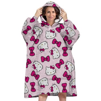 Hello Kitty Bow adult wearable plush polar blanket, poncho
