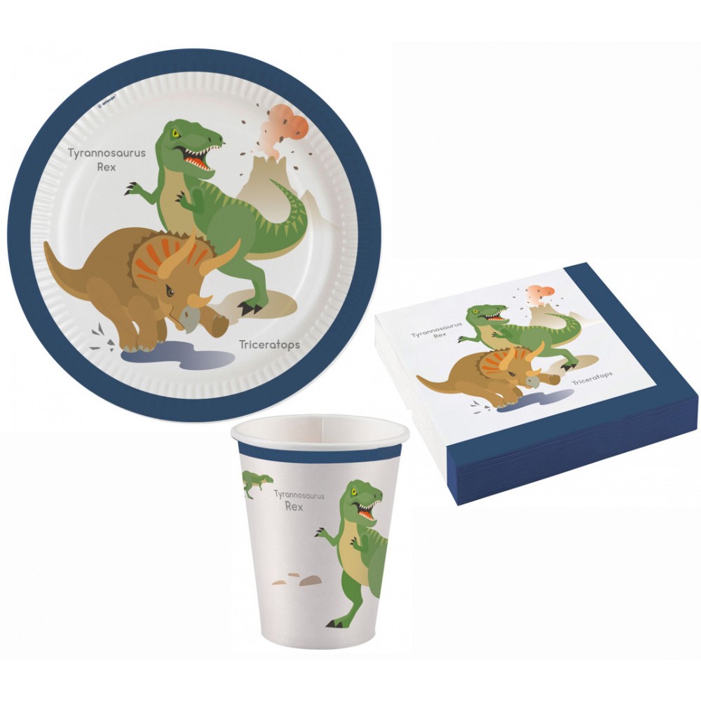 Dinosaur Happy party set with 36 pieces and 23 cm plates