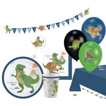 Dinosaur Happy party set with 45 pieces and 23 cm plate