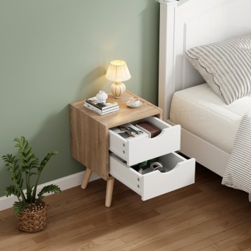 Selma bedside table pakoworld pine wood in sonoma-white shade 29.7x29.7x45cm