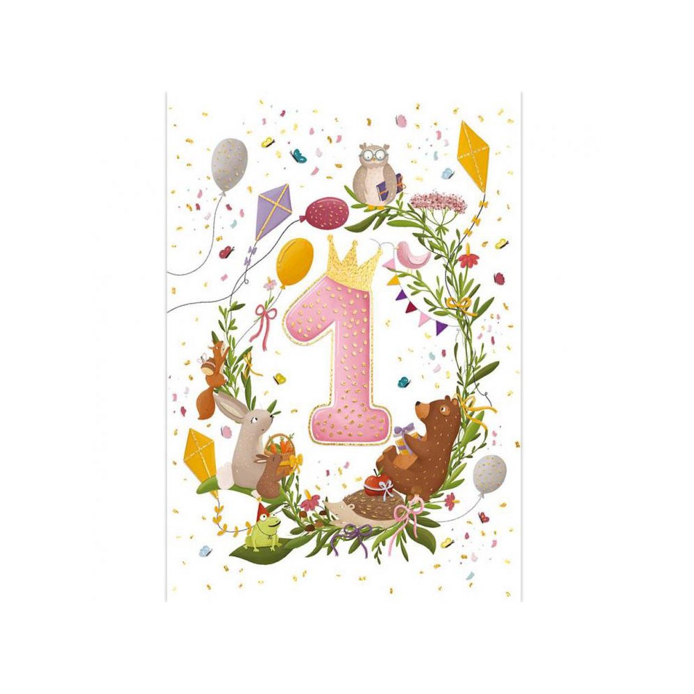 First Birthday Pink Greeting Card + Envelope