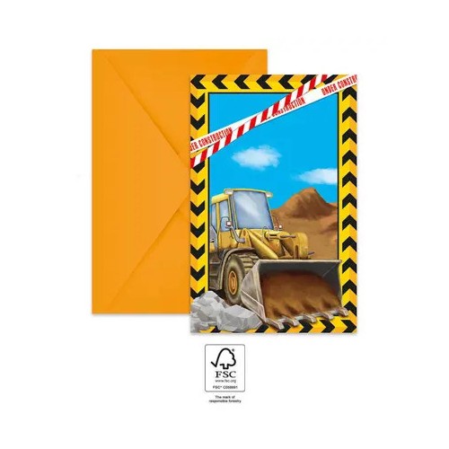 Construction Grabber party invitation 6 pcs FSC
