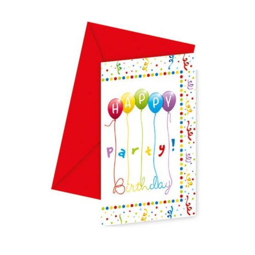 Happy Birthday Streamers Happy Birthday Party Invitations, Set of 6