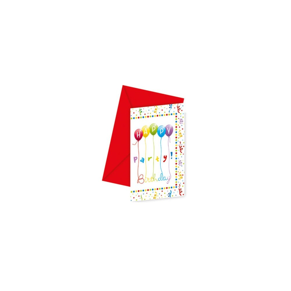 Happy Birthday Streamers Happy Birthday Party Invitations, Set of 6