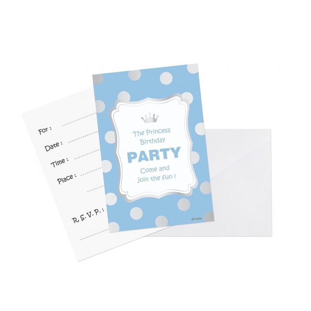 Colour Silver Dots Blue Invitation 6 pcs