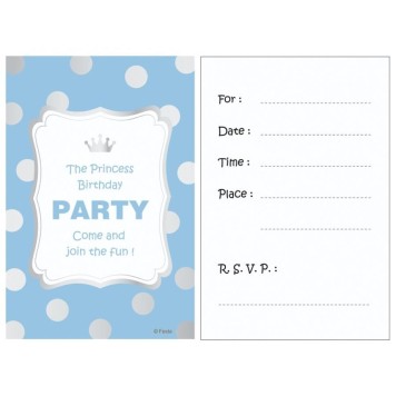 Colour Silver Dots Blue Invitation 6 pcs